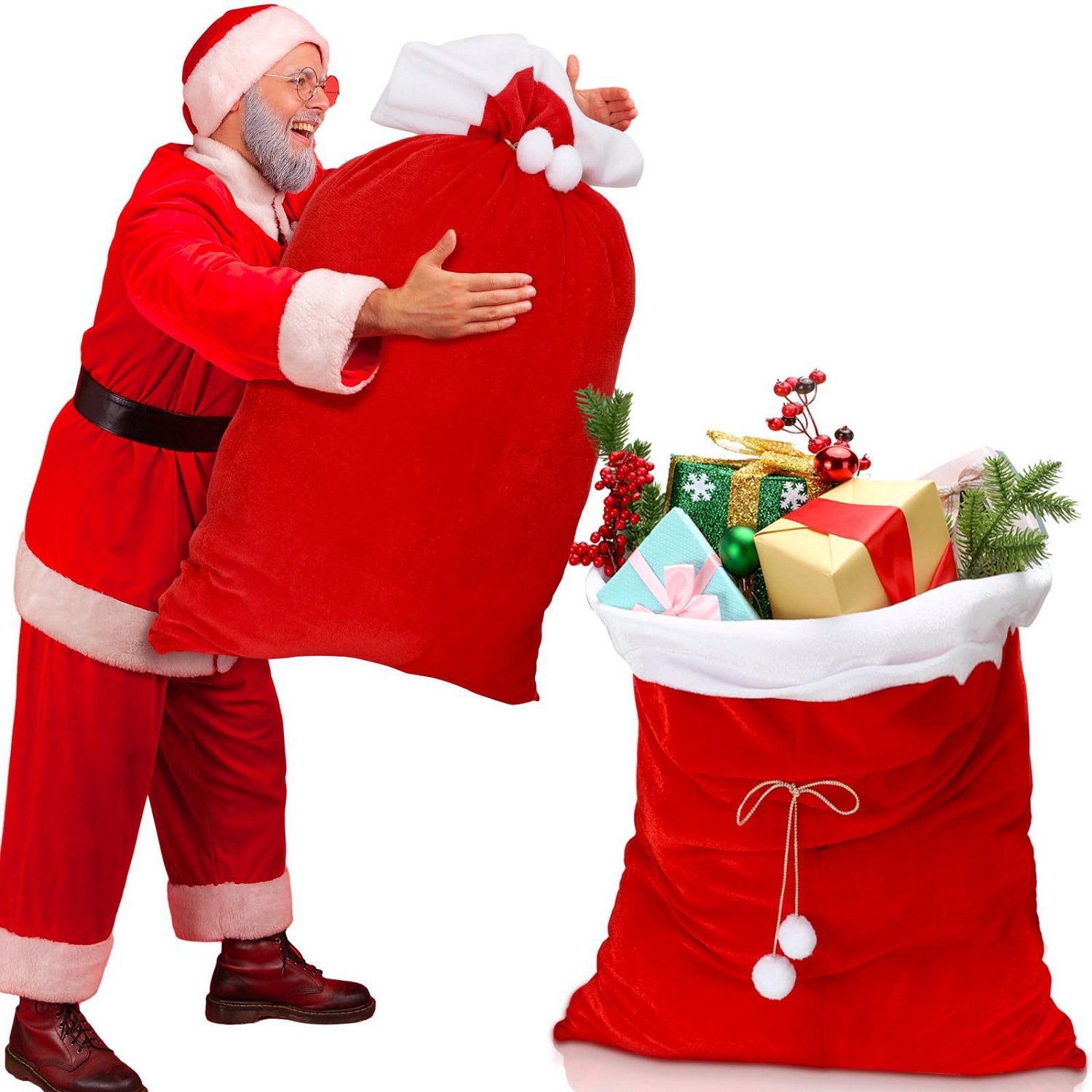 Luxury Xmas Bags - Velvet Santa Christmas Gift Bags Bulk