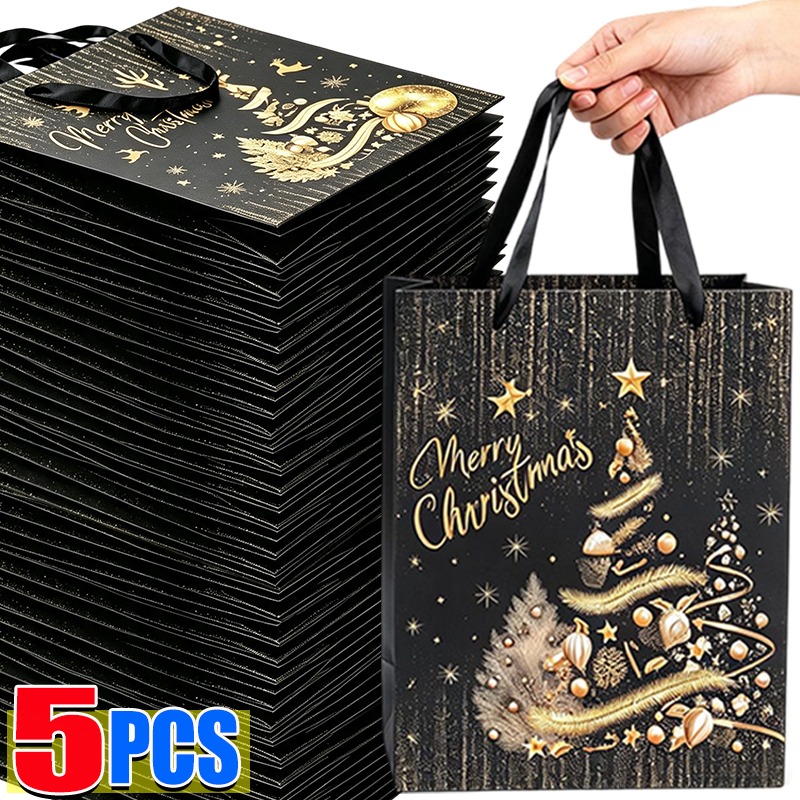 Luxury Xmas Bags - 1/5Pcs Black Gold Christmas Gift Bag