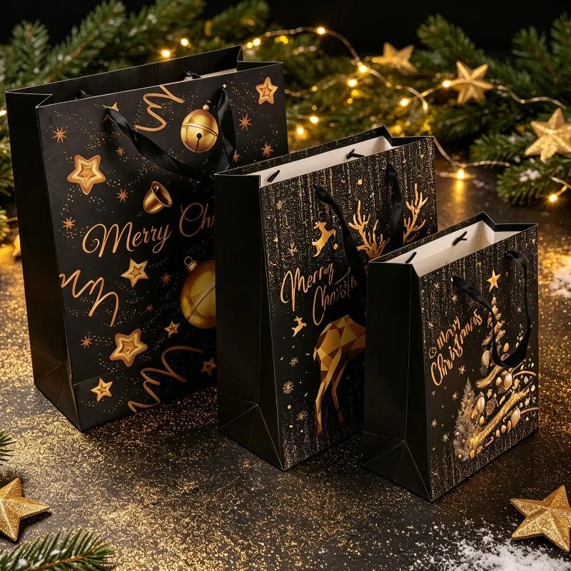 1/5Pcs Black Gold Christmas Gi - Luxury Xmas Bags recension och pris
