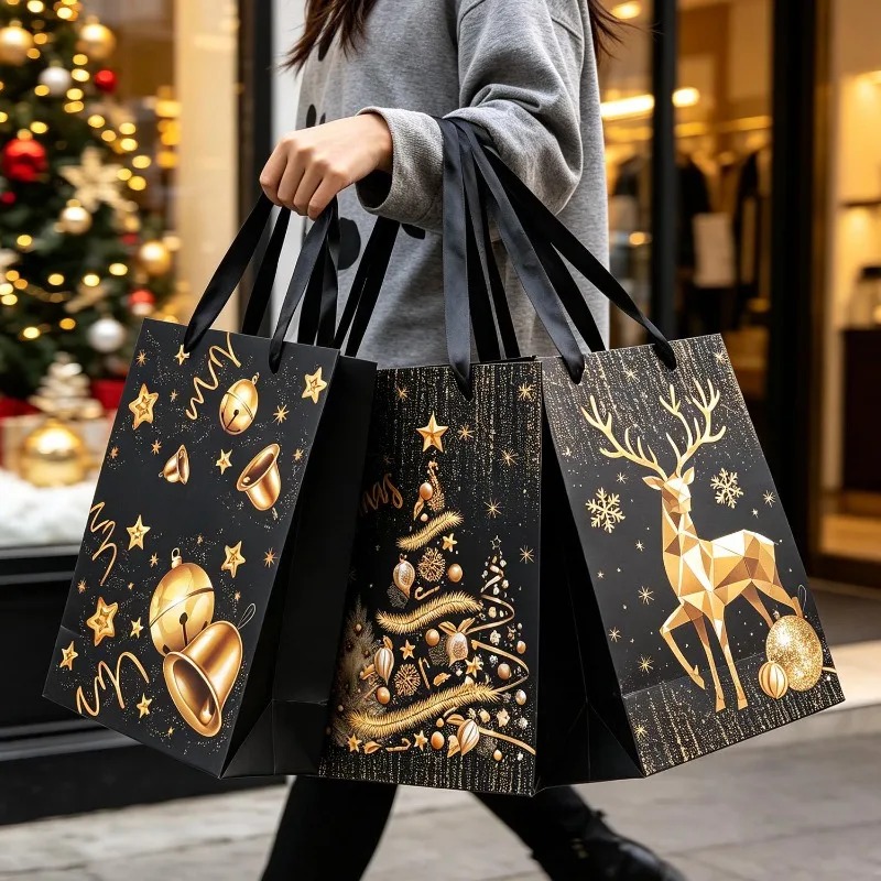 1/5Pcs Black Gold Christmas Gi - Luxury Xmas Bags recension och pris