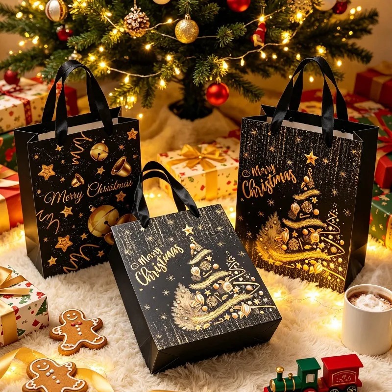 1/5Pcs Black Gold Christmas Gi - Luxury Xmas Bags recension och pris